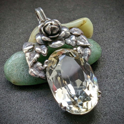 Jugendstil Anhänger Silber 900 Citrin Blume