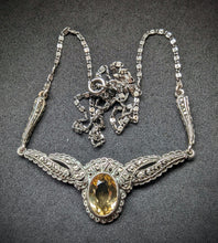 Lade das Bild in den Galerie-Viewer, Antikes Jugendstil Art Deco Collier 800 Silber Citrin Markasit alt ca. 1920
