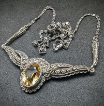 Lade das Bild in den Galerie-Viewer, Antikes Jugendstil Art Deco Collier 800 Silber Citrin Markasit alt ca. 1920
