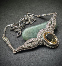 Lade das Bild in den Galerie-Viewer, Antikes Jugendstil Art Deco Collier 800 Silber Citrin Markasit alt ca. 1920
