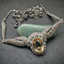 Lade das Bild in den Galerie-Viewer, Antikes Jugendstil Art Deco Collier 800 Silber Citrin Markasit alt ca. 1920
