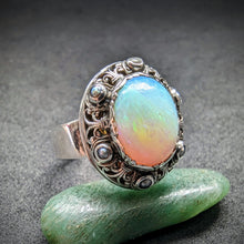 Load image into Gallery viewer, Art Deco Jugendstil Ring Silber 900 Opal Perle französische Lilie
