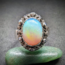 Load image into Gallery viewer, Art Deco Jugendstil Ring Silber 900 Opal Perle französische Lilie
