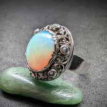 Load image into Gallery viewer, Art Deco Jugendstil Ring Silber 900 Opal Perle französische Lilie
