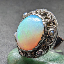 Load image into Gallery viewer, Art Deco Jugendstil Ring Silber 900 Opal Perle französische Lilie
