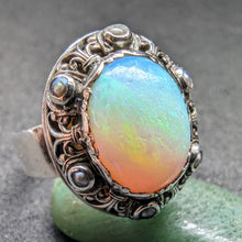 Load image into Gallery viewer, Art Deco Jugendstil Ring Silber 900 Opal Perle französische Lilie
