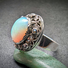 Load image into Gallery viewer, Art Deco Jugendstil Ring Silber 900 Opal Perle französische Lilie
