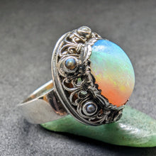 Load image into Gallery viewer, Art Deco Jugendstil Ring Silber 900 Opal Perle französische Lilie
