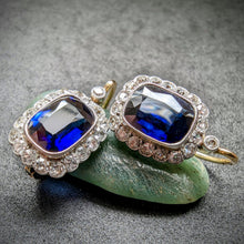 Lade das Bild in den Galerie-Viewer, Art Deco Ohrringe 14k 585 Gold blauer Saphir Diamant 0,65 Carat Wien c. 1930 S
