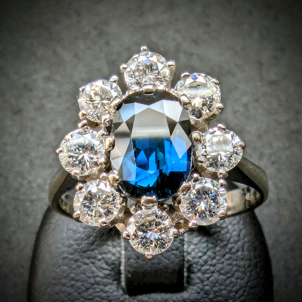 Entourage Ring 585 Gold Wien blauer Saphir 1,1 Carat Diamant 1 Carat RG 52 S