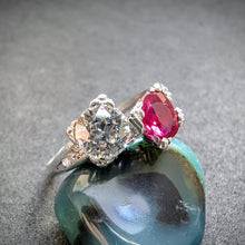 Lade das Bild in den Galerie-Viewer, Toi et Moi Ring 14k 585 Gold Rubin 0,50 Ct Diamant 0,60 Ct antik c. 1920 RG 52
