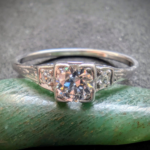 Art Deco Ring Platin Diamant 0,27 Carat Verlobungsring alt antik c. 1920 RG 51