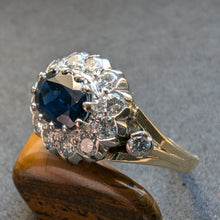 Lade das Bild in den Galerie-Viewer, Art Deco Entourage Ring 585 Gold blauer Saphir 1 Ct Diamant 0,53 Ct RG 54/55 S
