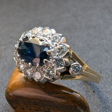 Lade das Bild in den Galerie-Viewer, Art Deco Entourage Ring 585 Gold blauer Saphir 1 Ct Diamant 0,53 Ct RG 54/55 S
