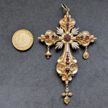 Lade das Bild in den Galerie-Viewer, Biedermeier Kreuz Anhänger XL 14k 585 Gold Granat alt antik c. 1830 S
