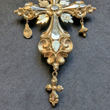 Lade das Bild in den Galerie-Viewer, Biedermeier Kreuz Anhänger XL 14k 585 Gold Granat alt antik c. 1830
