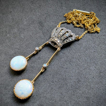 Load image into Gallery viewer, Jugendstil Art Deco Lavalliere Collier Krone 585 Gold Silber Diamant Opal antik c. 1920
