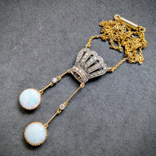 Load image into Gallery viewer, Jugendstil Art Deco Lavalliere Collier Krone 585 Gold Silber Diamant Opal antik c. 1920
