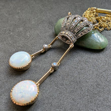 Load image into Gallery viewer, Jugendstil Art Deco Lavalliere Collier Krone 585 Gold Silber Diamant Opal antik c. 1920
