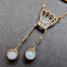 Load image into Gallery viewer, Jugendstil Art Deco Lavalliere Collier Krone 585 Gold Silber Diamant Opal antik c. 1920
