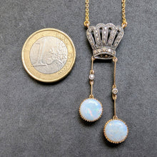 Load image into Gallery viewer, Jugendstil Art Deco Lavalliere Collier Krone 585 Gold Silber Diamant Opal antik c. 1920
