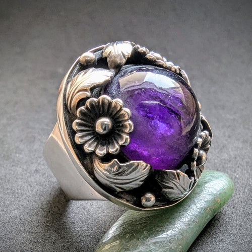 Vintage Designer Ring 925 Silber N.E. From Denmark Amethyst floral alt RG 53