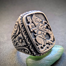 Load image into Gallery viewer, Ring Heiliger Georg Drachentöter 800 Silber alt antik c. 1920 RG 64 S
