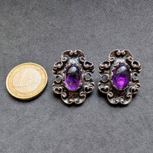 Load image into Gallery viewer, Vintage Tracht Ohrringe Ohrclips 835 Silber Amethyst BAS alt Handarbeit S
