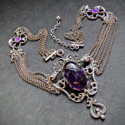 Vintage Tracht Designer Collier Kette Amethyst 835 Silber BAS alt S