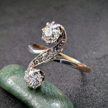 Load image into Gallery viewer, Toi et Moi Jugendstil Ring 585 Gold Silber Diamant 1 Carat antik c. 1900 RG 62 S
