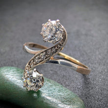 Load image into Gallery viewer, Toi et Moi Jugendstil Ring 585 Gold Silber Diamant 1 Carat antik c. 1900 RG 62 S
