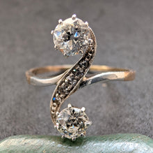 Load image into Gallery viewer, Toi et Moi Jugendstil Ring 585 Gold Silber Diamant 1 Carat antik c. 1900 RG 62 S
