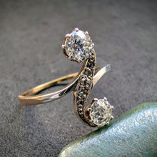 Load image into Gallery viewer, Toi et Moi Jugendstil Ring 585 Gold Silber Diamant 1 Carat antik c. 1900 RG 62 S
