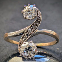 Load image into Gallery viewer, Toi et Moi Jugendstil Ring 585 Gold Silber Diamant 1 Carat antik c. 1900 RG 62 S
