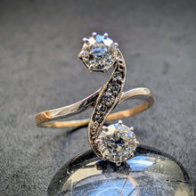 Load image into Gallery viewer, Toi et Moi Jugendstil Ring 585 Gold Silber Diamant 1 Carat antik c. 1900 RG 62 S
