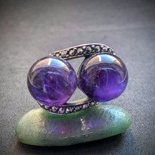 Load image into Gallery viewer, Art Deco Ring 835 Silber Amethyst Kugeln Markasit alt antik c. 1920 RG 58 S
