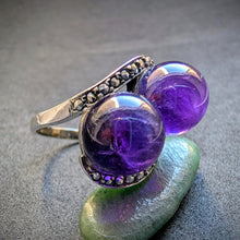 Load image into Gallery viewer, Art Deco Ring 835 Silber Amethyst Kugeln Markasit alt antik c. 1920 RG 58 S
