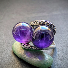 Load image into Gallery viewer, Art Deco Ring 835 Silber Amethyst Kugeln Markasit alt antik c. 1920 RG 58 S
