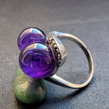 Load image into Gallery viewer, Art Deco Ring 835 Silber Amethyst Kugeln Markasit alt antik c. 1920 RG 58 S
