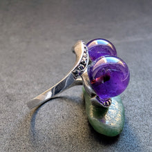 Load image into Gallery viewer, Art Deco Ring 835 Silber Amethyst Kugeln Markasit alt antik c. 1920 RG 58 S
