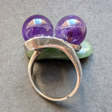 Load image into Gallery viewer, Art Deco Ring 835 Silver Amethyst Balls Marcasite Old Antique c. 1920 RG 58 S
