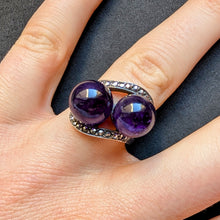 Load image into Gallery viewer, Art Deco Ring 835 Silber Amethyst Kugeln Markasit alt antik c. 1920 RG 58 S
