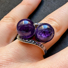 Load image into Gallery viewer, Art Deco Ring 835 Silber Amethyst Kugeln Markasit alt antik c. 1920 RG 58 S
