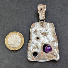 Load image into Gallery viewer, Vintage Modernism Brutalism Pendant 835 Silver Amethyst old 1970s S
