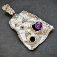 Load image into Gallery viewer, Vintage Modernismus Brutalismus Anhänger 835 Silber Amethyst alt 1970s S
