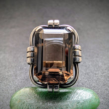 Load image into Gallery viewer, Art Deco Ring 835 Silber Rauchquarz alt antik c. 1920 RG 56 S
