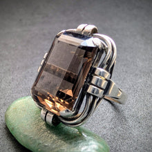 Load image into Gallery viewer, Art Deco Ring 835 Silber Rauchquarz alt antik c. 1920 RG 56 S
