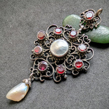 Load image into Gallery viewer, Silver pendant garnet pearl mother of pearl old antique c. 1840 S
