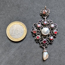 Load image into Gallery viewer, Silver pendant garnet pearl mother of pearl old antique c. 1840 S
