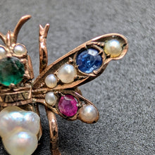 Load image into Gallery viewer, Insect fly brooch 333 gold ruby sapphire emerald baroque pearl antique c. 1900 S
